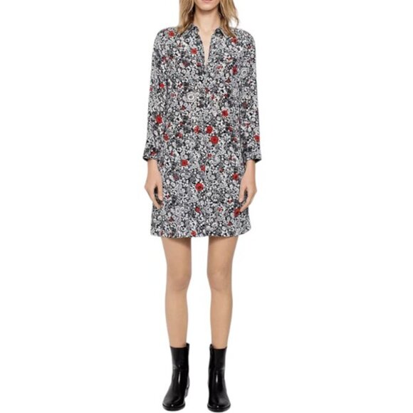 Zadig & Voltaire Dresses & Skirts - Zadig & Voltaire black, white and red floral long sleeve dress size L
